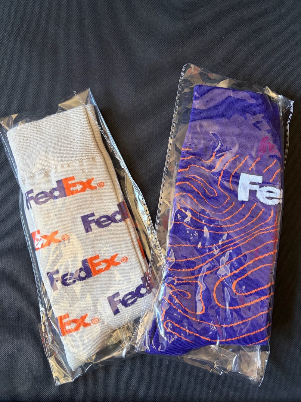 FedEx Branded Socks - White & Purple with Orange Logo set of 2 promo items